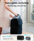 Person placing Beefed Up 192Wh Portable Power Station With LiFePO4 Battery into a black backpack, showcasing portability.