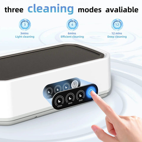 High Powered Ultrasonic Jewelry Cleaner 40W 49000 Hz digital timer with three cleaning modes shown