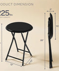 Backless Folding Stool 18 Inch With 225 Lb Capacity, Ultra Slim Indoor Bar Stool dimensions and folded view