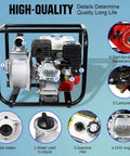 Gas Powered 2 Inch Semi Trash Water Pump With 212cc 4 Stroke Engine 158 GPM High Flow 26 Feet Suction 105 Feet Lift Heavy Duty