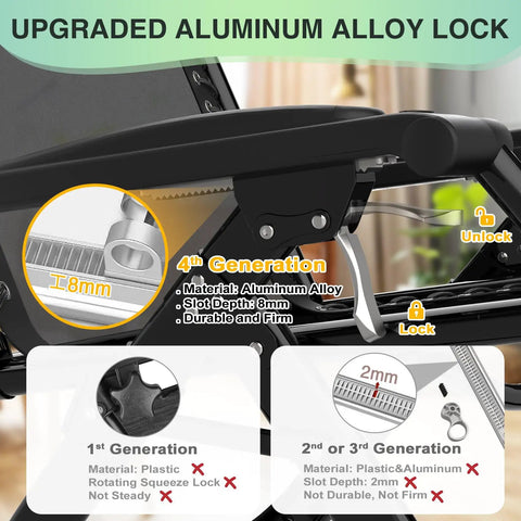 Upgraded lock mechanism on Oversized Zero Gravity Chair For Outdoors And Indoors, 33 Inch XXL Recliner highlighting 4th-gen aluminum lock.