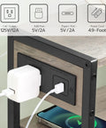 Slim Narrow Side Table With Charging Station And USB Ports Type C Space Saver, power outlets and phone charging view