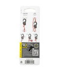 Back packaging of Beefy Aluminum Rope Tightener With Cam Lock And Quick Release showing instructions for outdoor gear use.