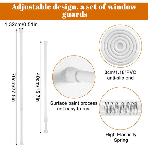 Adjustable Sliding Glass Door Security Bar White Length 15.7 to 27.5 Inches 1.2 Inch Diameter Window Locks For Extra Protection Easy Install Anti-Intrusion Safety Bar Fits Most Doors with high elasticity spring and anti-slip end