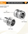 Stainless Steel Pressure Washer Adapter Set Eight Pieces With Quick Connect Fittings For Hoses And Sprayers Durable Corrosion Resistant Easy Snap On Connectors For Fast No Fuss Cleaning Projects Go To Gear, 3/4 male female