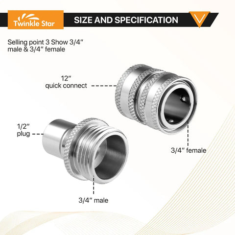Stainless Steel Pressure Washer Adapter Set Eight Pieces With Quick Connect Fittings For Hoses And Sprayers Durable Corrosion Resistant Easy Snap On Connectors For Fast No Fuss Cleaning Projects Go To Gear, 3/4 male female