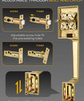 Satin brass adjustable bolt and latch for Double Front Door Handle Set With Satin Brass Exterior Lock Front Door Handle And Single Cylinder Deadbolt Heavy Duty Door Hardware Built For Easy No Fuss Home Entry Security.