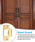 Gold Stainless Steel Door Strike Plate T Strike Backplate With Screws For Interior And Exterior Doors shown on wooden door