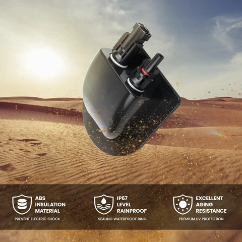 Solar Cable Entry Gland Kit with 10AWG Cable and UV resistant dual entry housing in desert environment