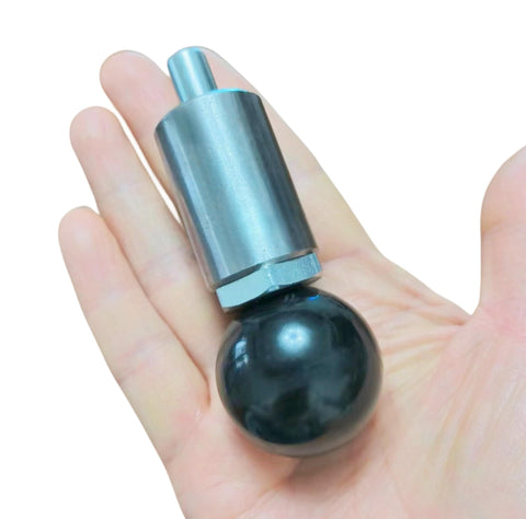 Hand holding Heavy Duty Steel Spring Loaded Ball Handle Pull Pin For Quick Change And Adjustable Height In Racking Systems.