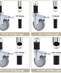 Heavy Duty Prep Table Rollers Set Three Inch Expanding Stem Casters With Brakes compatible with various ID pipe leg sizes.