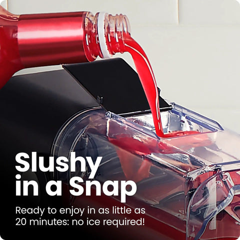 Straight Up Slushie Machine With Zero Ice Required, 48 Oz Frozen Drink Maker pouring drink into clear bowl.