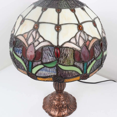 Tulip Flower Tiffany Style Stained Glass Table Lamp With 12 Inch Wide Shade And 18 Inch Tall Handmade Metal Base Cozy Night Light