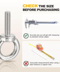 Shoulder Eye Bolt M10x17mm, 304 Stainless Steel Lifting Ring Threaded Eye Bolt, size check instructions, 4Pcs, silver