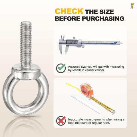 Shoulder Eye Bolt M10x17mm, 304 Stainless Steel Lifting Ring Threaded Eye Bolt, size check instructions, 4Pcs, silver