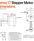 Diagram showing dimensions and wiring for 5 Pack Nema 17 Stepper Motors Bipolar 2 Phase Dope Torque For DIY Builders with 4-wire leads.
