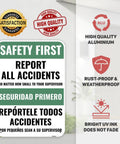 Ultra Tough 60 Mil Aluminum Safety Sign 14 by 10 Inches, Bilingual Spanish Workplace Poster displayed with quality features.