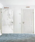 Before and after view of a door using Wood Grain Peel And Stick Contact Paper For Cabinets And Drawers, Waterproof Self Adhesive Vinyl Wallpaper For Furniture, Easy To Install And Clean, 17.7 By 118 Inches, 45 By 300 Cm.