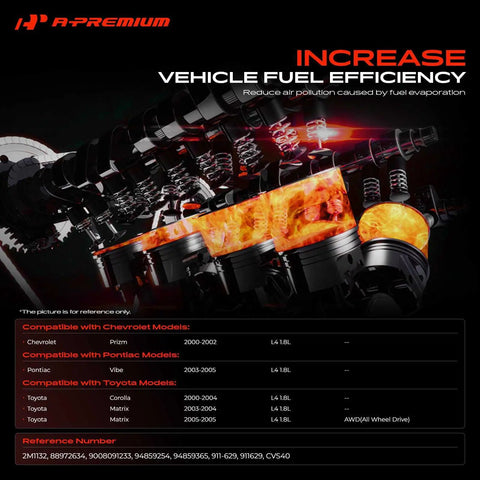Diagram showing vehicle efficiency with Chevrolet, Pontiac, and Toyota models for vapor canister vent solenoid valve installation.