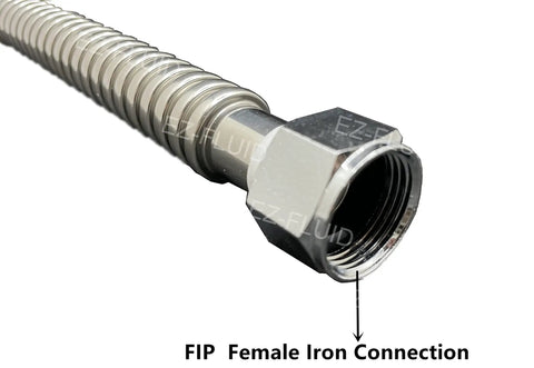 Close-up of 24 Inch Corrugated Stainless Steel Water Heater Connector with 1 Inch FIP to 1 Inch FIP female iron connection