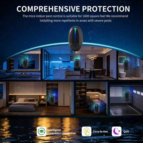 Indoor view of Upgraded Ultrasonic Pest Repeller with 3 Mode Switching 6 Pack protecting spaces from pests like mice and roaches.