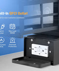 Close-up of Porch Lights With Outlet GFCI Motion Sensor Outdoor Wall Light with built-in GFCI outlet and overload protection