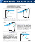 Instructions on installing 8 Inch Gas Struts 60N 13lb 6Kg Lift Supports for toolbox with three step-by-step illustrations.