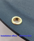 Brass Eyelet Rivets for Holsters 100 Pc Set 8 9 8.4mm Size Gold Color installed on black material, obverse side view
