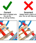 Correct and incorrect assembly steps for Hands On Rubber Band Powered Car Kit For Classroom STEM Projects Kids Build And Race DIY
