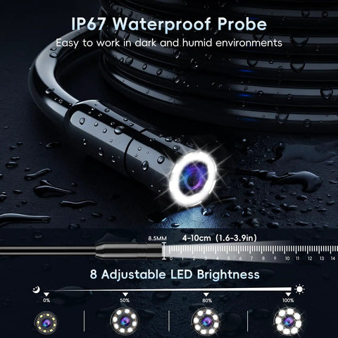 Endoscope Borescope Camera With Light 4.3 Inch HD Handheld Waterproof Sewer Inspection Tool 8 LED Lights 32.8 Ft SemiRigid Cable