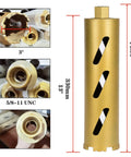 Pro Grade 3 Inch Dry Core Drill Bits For Cured Concrete With Rebar Brick Block Masonry 370mm Length 5/8-11 UNC Thread