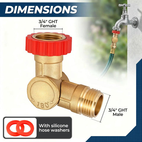 High Flow Three-Quarters Inch Brass GHT Male Swivel Connector With 180 Degree And 360 Degree Rotations Lead Free Corrosion Resistant For Fast Fill And Easy Watering. 3/4" GHT brass connector with washers