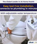 Person installing Raised Toilet Seat With Bidet Sprayer, Adjustable Temperature, 4 Inch Elevating Toilet Seat Riser For Seniors