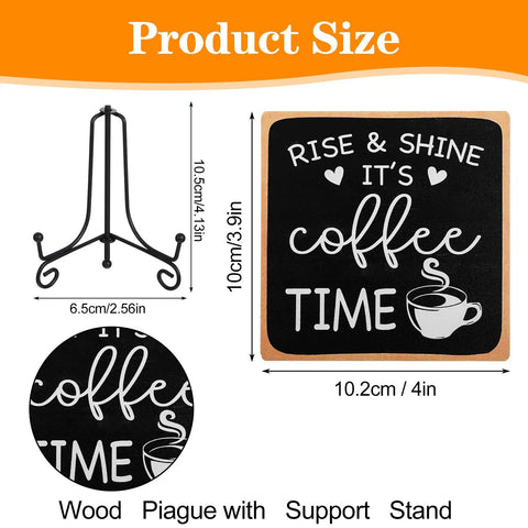 Wooden Coffee Sign Rise And Shine Its Coffee Time Decor Funny Bar Accessory Farmhouse Cozy Wood Plaque With Stand dimensions