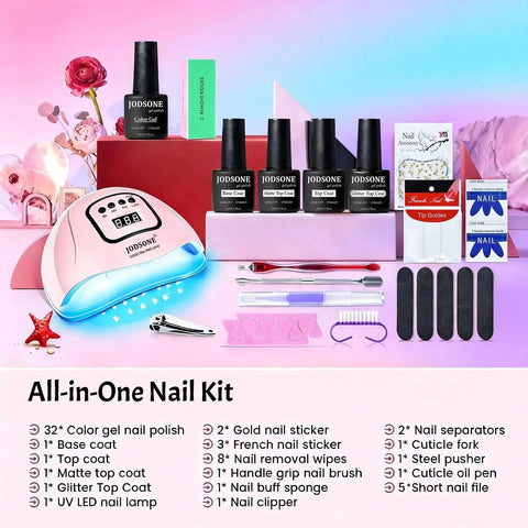 36Pcs Gel Nail Polish Kit With 32 Classic Colors And 4 Essential Addons Base Coat No Wipe Top Coat Matte Top Coat Glitter Top Coat Nail Lamp Soak Off Tools Perfect DIY Manicure Gift Set with tools and LED lamp