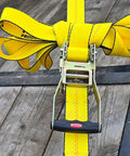 Heavy Duty 2 Inch By 27 Foot Ratchet Tie Down Straps With Wire Hooks 10 Pack 10,000 Lbs Breaking Strength 3,333 Lbs Working Load Limit on wood