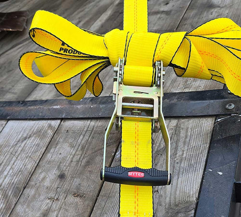 Heavy Duty 2 Inch By 27 Foot Ratchet Tie Down Straps With Wire Hooks 10 Pack 10,000 Lbs Breaking Strength 3,333 Lbs Working Load Limit on wood