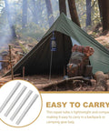 Lightweight Aluminum Tent Pole Repair Tubes 4 Pack Connectors For Easy On The Fly Fix in front of green camping tent in forest.