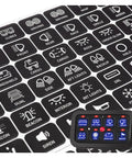 120 Piece Car Switch Panel Sticker Kit with 0.7 by 0.58 Inch Labels for Auto Dash Panels, showing various symbols and icons