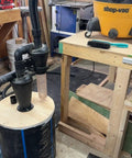 Double Filtration Cyclone Dust Collector for Woodworking, 2 Inch OD DIY Turbocharged Filter System setup in a workshop