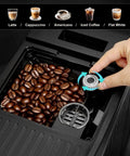 Get That Fresh Barista Hit Without The Hustle Using This Automatic Espresso Coffee Machine Loaded With A Built In Grinder And Auto Milk Frother For Slick Bean To Cup Brewing And Smooth Flavor Daily, showing coffee beans and grinder settings.