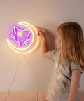 Anime Luna Neon Sign LED Dimmable Moon Cat Night Light for Bedroom Wall Decor Lit Pink Kawaii Neon Light for Girls Room