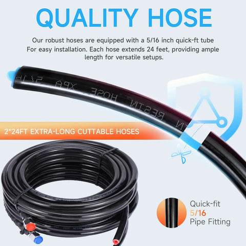 90HP Outboard Hydraulic Steering Kit With Hydraulic Cylinder Steering Pump And Nylon Hoses, two 24 ft black hoses with fittings.
