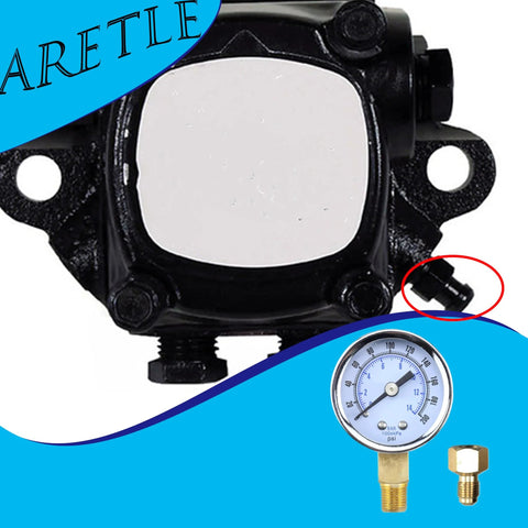 oil burner pressure gauge 0-200 PSI with chrome bezel and nozzle adapter, fits Beckett, Suntec, Webster, Danfoss pumps