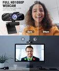 Top Shelf 1080P HD Webcam With Snappy Internal Audio Mic And Sturdy Swivel Stand, Ultra Clear Wide Angle Lens With Privacy Shutter, showing sharp clarity in video calls.