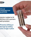 Person holding Coin Storage Tubes For 40 Quarters, Archival Quality Plastic Holders With Screw On Caps, 100 Pack