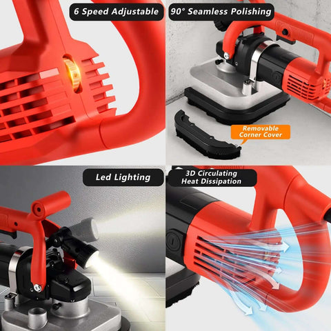 Electric Concrete Floor Polisher With 4 Diamond Grinding Heads 3600W High Power Six Speed Settings with LED and removable cover