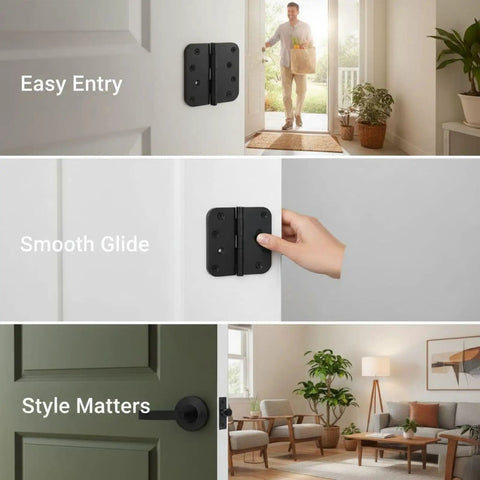 Four Pack 4 Inch Matte Black Door Hinges Durable Metal Butt Hinges With Five Eighths Radius Corners on interior doors.