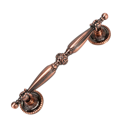 Five Pack Bronze Vintage Cabinet Handles With Antique Copper Finish, detailed view of Euro Style Dresser Hardware, 6.5 inch length