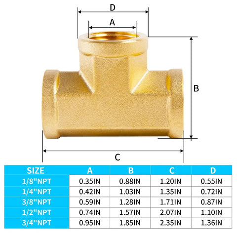 Brass Pipe Fitting Tee Half Inch Half Inch Half Inch NPT Female Thread Adapter Three Pack Pro Grade